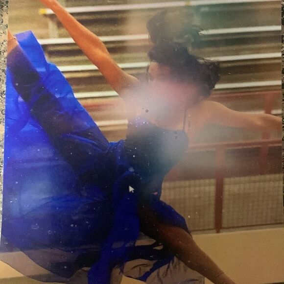 Blue dance sequined leotard with blue chiffon attached skirt - Picture 2 of 4